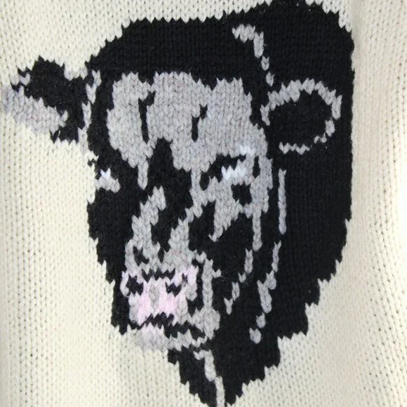 Hand Knit Custom Designer Heavy Cable Calf Face Cream V-Neck Sweater Size Large - Picture 6 of 8